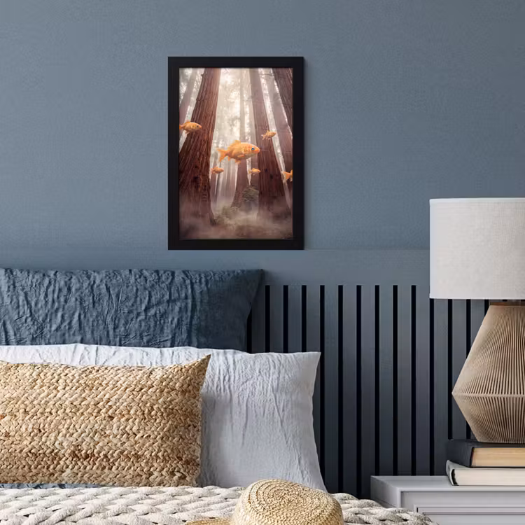 Framed Prints - Fish - Forest - Fantasy - Vis - Bos - Fantasie fotolijst zwart zonder passe partout klein