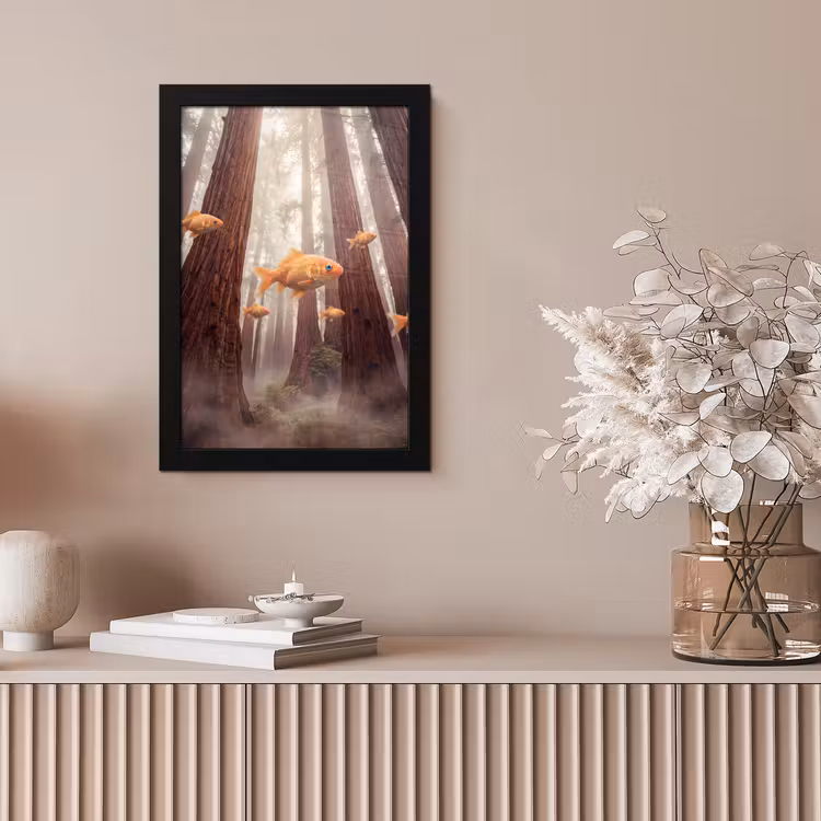 Framed Prints - Fish - Forest - Fantasy - Vis - Bos - Fantasie fotolijst zwart zonder passe partout klein