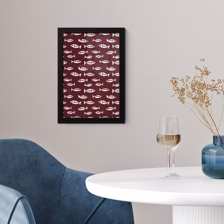 Vissen - Grafisch - Patroon - Donker fotolijst zwart zonder passe partout klein 224 -sfeer4
