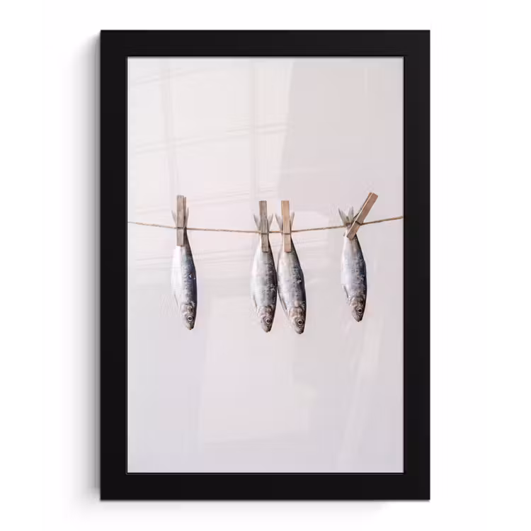 Framed Prints - Fish - Hanging - Food - Vis - Hangend - Eten fotolijst zwart zonder passe partout klein