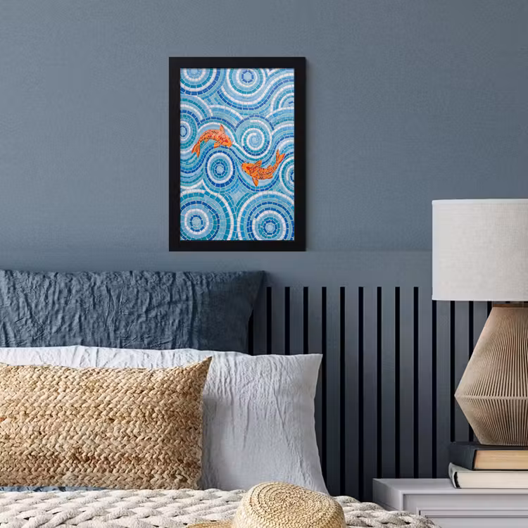 Vis - Mozaïek - Water - Decoratief - Blauw fotolijst zwart zonder passe partout klein -sfeer3
