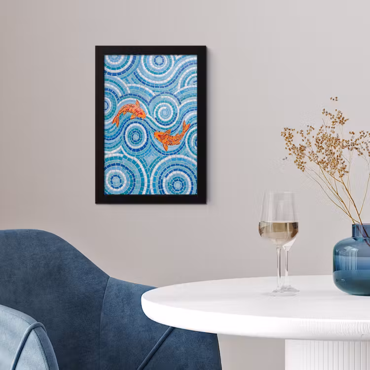 Vis - Mozaïek - Water - Decoratief - Blauw fotolijst zwart zonder passe partout klein -sfeer4