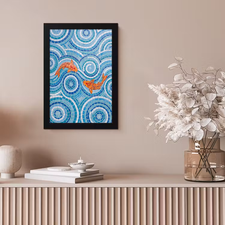 Vis - Mozaïek - Water - Decoratief - Blauw fotolijst zwart zonder passe partout klein -sfeer5