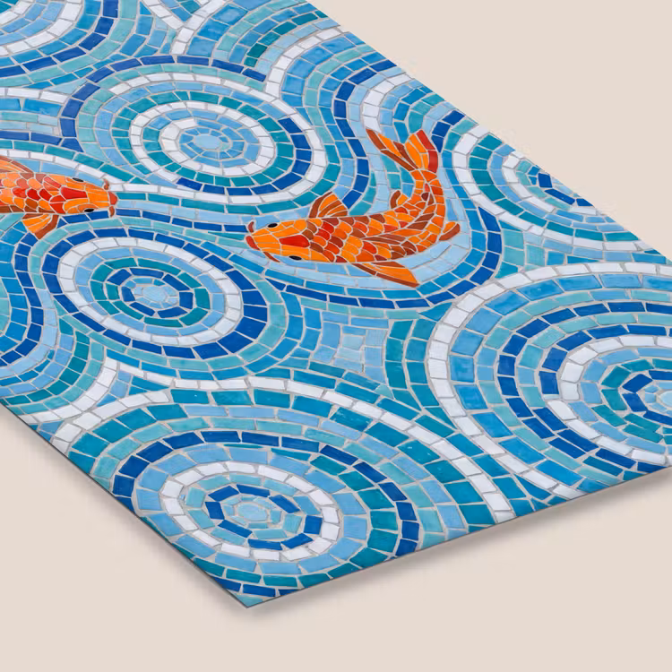 Vis - Mozaïek - Water - Decoratief - Blauw fotolijst zwart zonder passe partout klein -zsfeer6