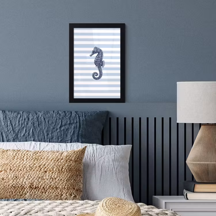 Vis - Oceaan - Illustratie - Blauw - Strepen fotolijst zwart zonder passe partout klein -sfeer3