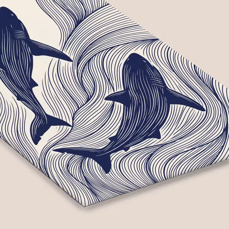 Vis - Oceaan - Lijntekening - Blauw - Dieren fotolijst zwart zonder passe partout klein -zsfeer6