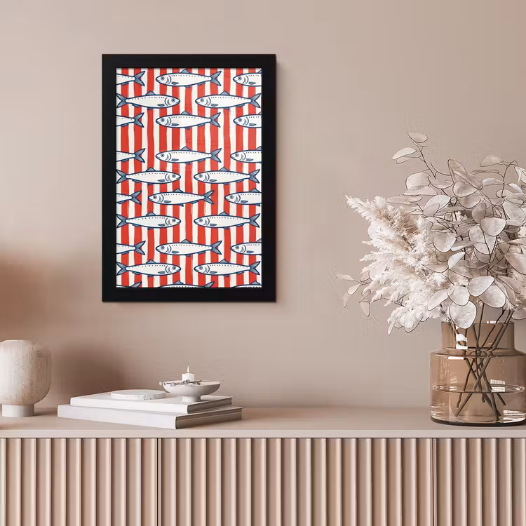 Vis - Patroon - Strepen - Illustratie - Rood fotolijst zwart zonder passe partout klein -sfeer5