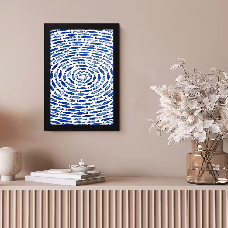 Vis - Patroon - Onderwater - Abstract - Blauw fotolijst zwart zonder passe partout klein -sfeer5