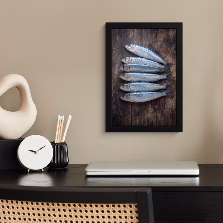 Framed Prints - Fish - Wood - Food - Vis - Hout - Eten fotolijst zwart zonder passe partout klein