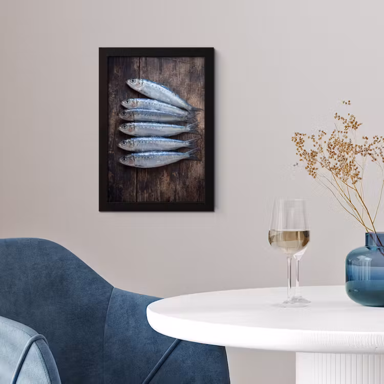 Framed Prints - Fish - Wood - Food - Vis - Hout - Eten fotolijst zwart zonder passe partout klein