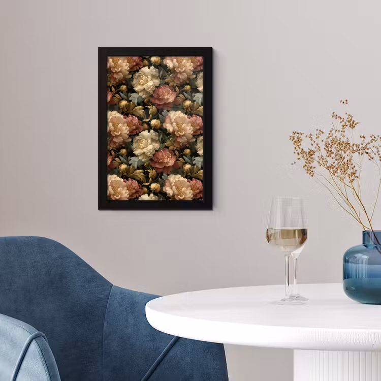 Bloemen - Barok - Patroon - Roze - Crème fotolijst zwart zonder passe partout klein 224 -sfeer4