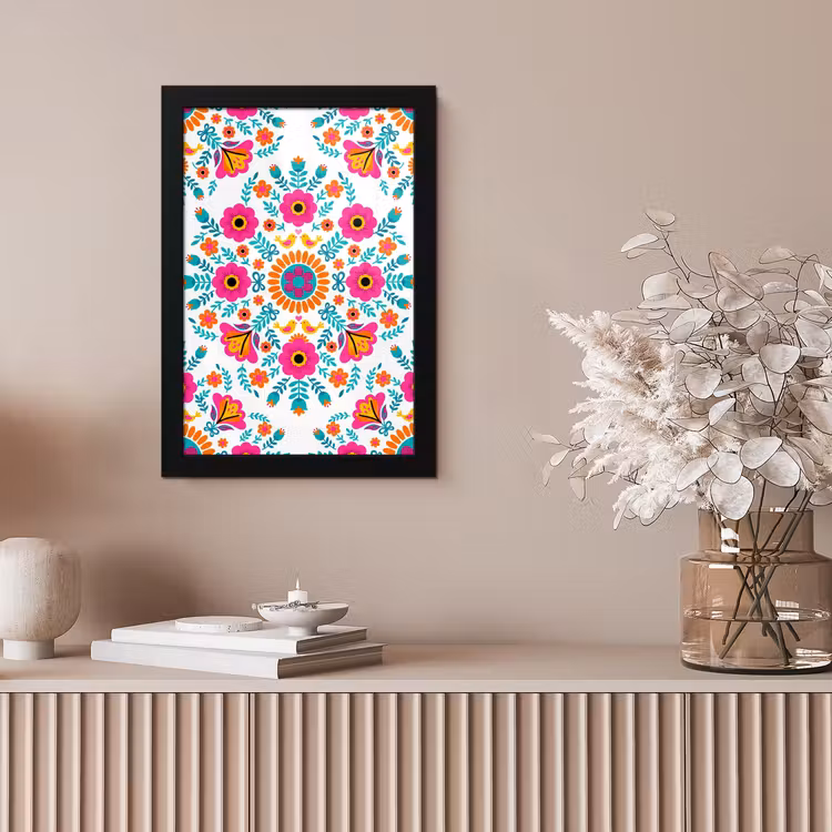 Bloemen - Vogel - Patroon - Kleurrijk - Modern fotolijst zwart zonder passe partout klein -sfeer5