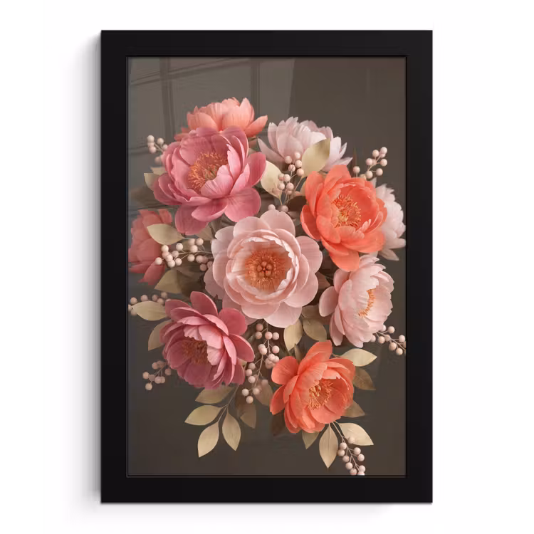 Bloemen - Bloesem - Zacht - Koraal - Decoratie fotolijst zwart zonder passe partout klein -3d