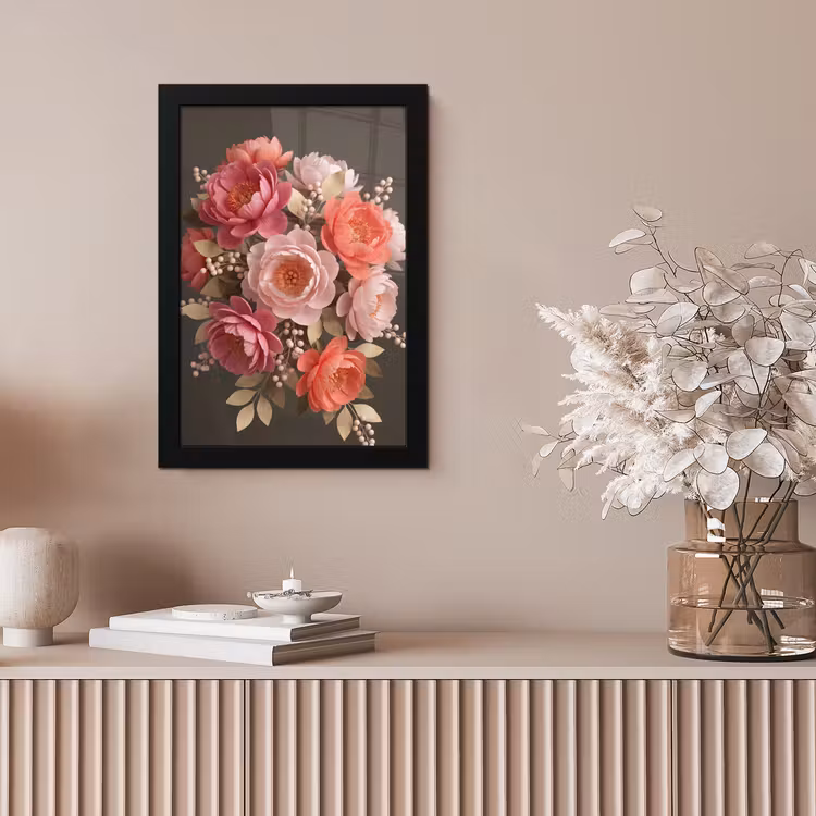 Bloemen - Bloesem - Zacht - Koraal - Decoratie fotolijst zwart zonder passe partout klein -sfeer5