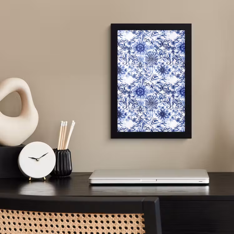 Bloemen - Blauw - Patroon - Wit fotolijst zwart zonder passe partout klein 224 -sfeer1
