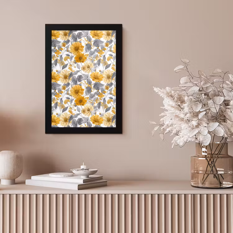 Bloemen - Botanisch - Elegant - Okergeel - Grijs fotolijst zwart zonder passe partout klein 224 -sfeer5