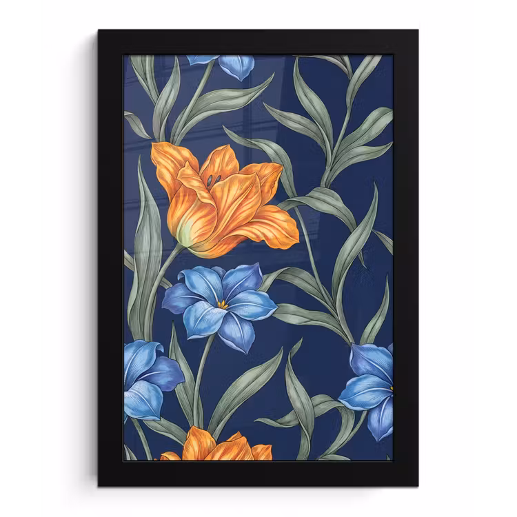 Framed Prints - Flowers - Botanical - Pattern - Bloemen - Botanisch - Patroon fotolijst zwart zonder passe partout klein