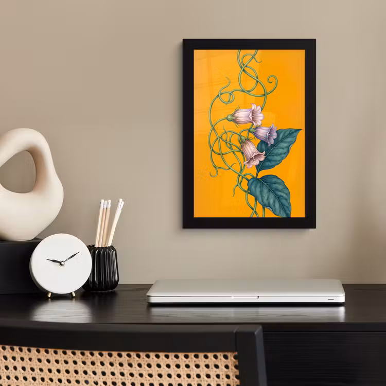 Framed Prints - Flowers - Botanical - Yellow - Bloemen - Botanisch - Geel fotolijst zwart zonder passe partout klein