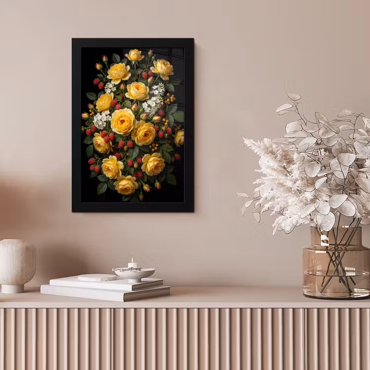 Bloemen - Boeket - Natuur - Klassiek - Geel fotolijst zwart zonder passe partout klein -sfeer5