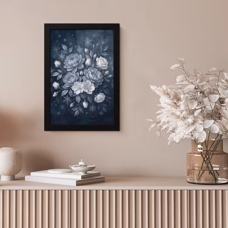 Bloemen - Boeket - Winter - Abstract - Blauw fotolijst zwart zonder passe partout klein -sfeer5