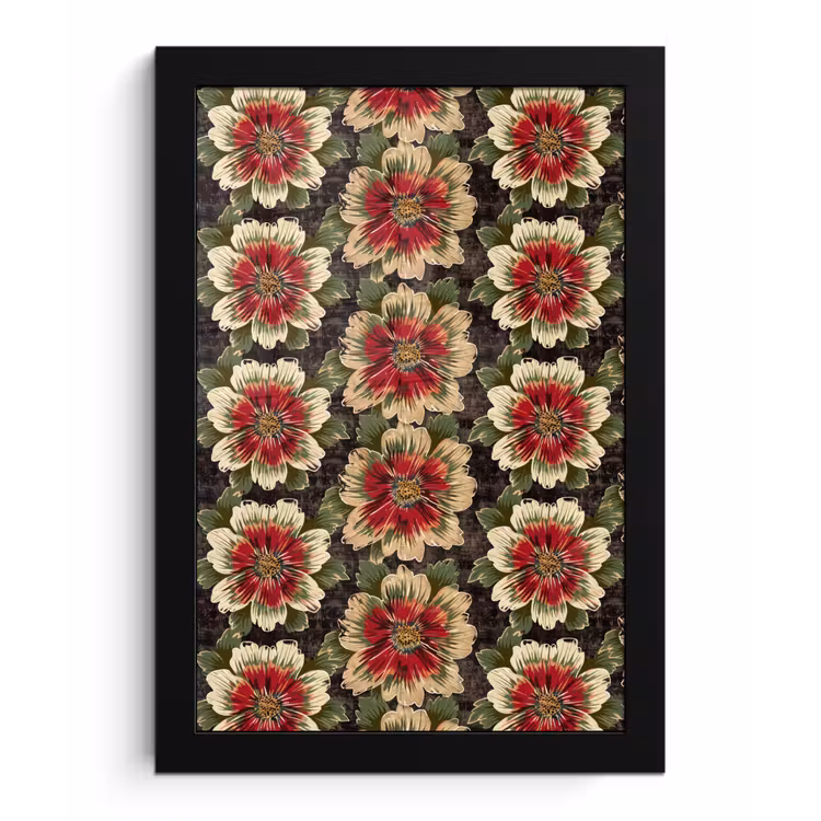 Bloemen - Klassiek - Patroon - Rood fotolijst zwart zonder passe partout klein 224 -3d