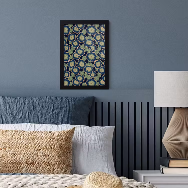 Bloemen - Borduurwerk - Patroon - Blauw - Groen fotolijst zwart zonder passe partout klein 224 -sfeer3