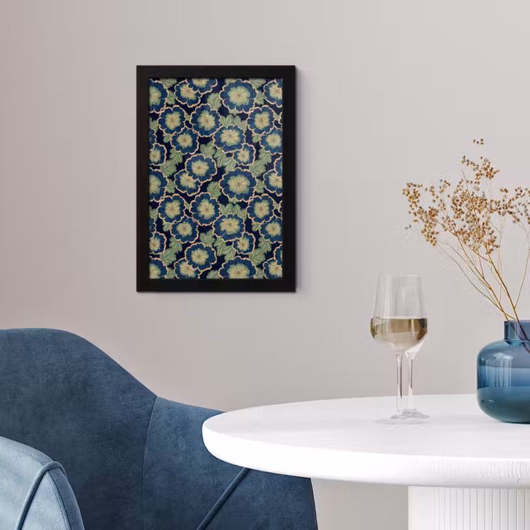 Bloemen - Borduurwerk - Patroon - Blauw - Groen fotolijst zwart zonder passe partout klein 224 -sfeer4