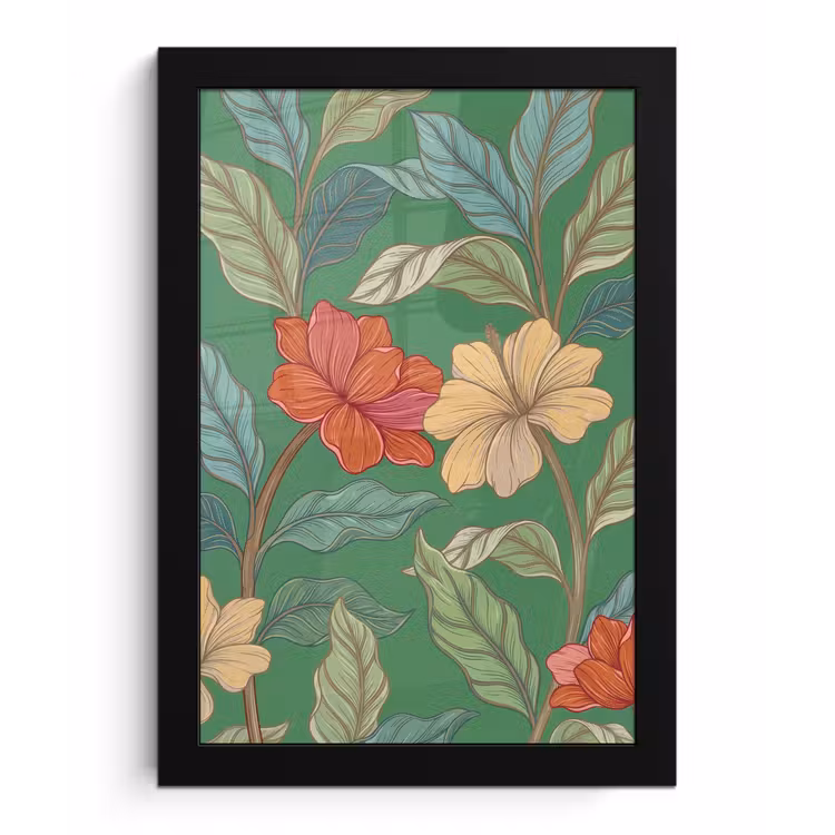 Framed Prints - Flowers - Greenery - Illustration - Bloemen - Groen - Illustratie fotolijst zwart zonder passe partout klein