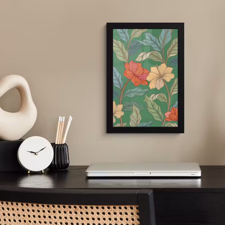 Framed Prints - Flowers - Greenery - Illustration - Bloemen - Groen - Illustratie fotolijst zwart zonder passe partout klein