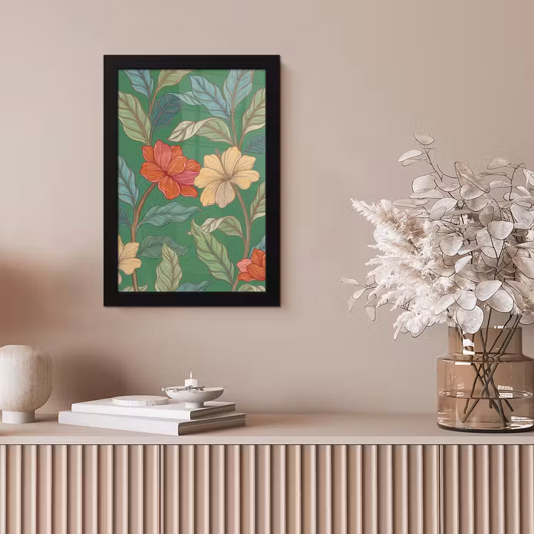 Framed Prints - Flowers - Greenery - Illustration - Bloemen - Groen - Illustratie fotolijst zwart zonder passe partout klein