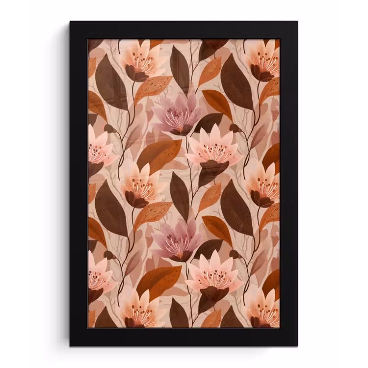 Bloemen - Bladeren - Bruin fotolijst zwart zonder passe partout klein 224 -3d