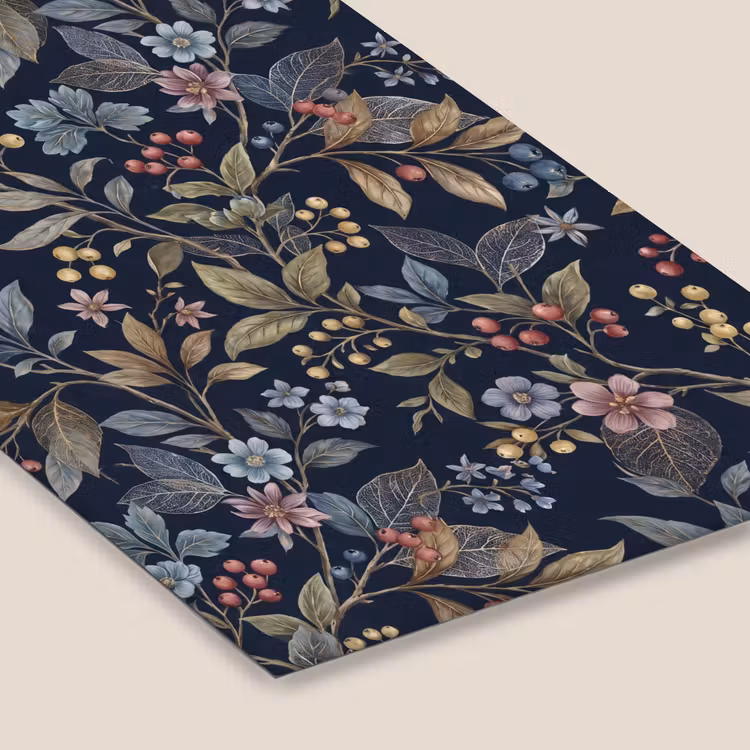 Bloemen - Bladeren - Patroon - Botanisch - Donkerblauw fotolijst zwart zonder passe partout klein -zsfeer6