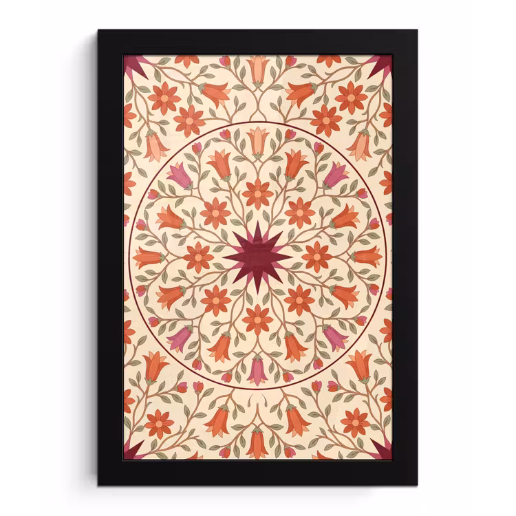 Bloemen - Mandala - Decoratief - Rood fotolijst zwart zonder passe partout klein -3d