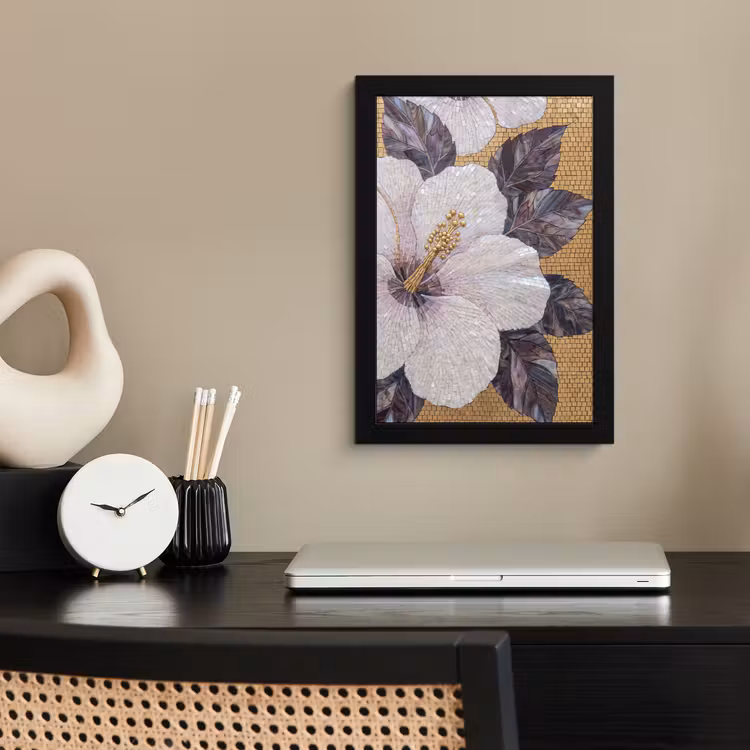 Bloemen - Mozaïek - Kunst - Modern - Goud fotolijst zwart zonder passe partout klein -sfeer1