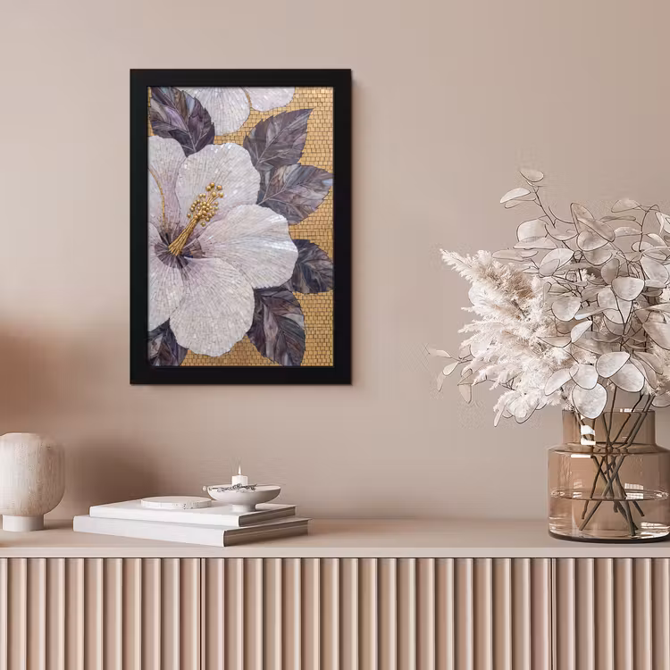 Bloemen - Mozaïek - Kunst - Modern - Goud fotolijst zwart zonder passe partout klein -sfeer5