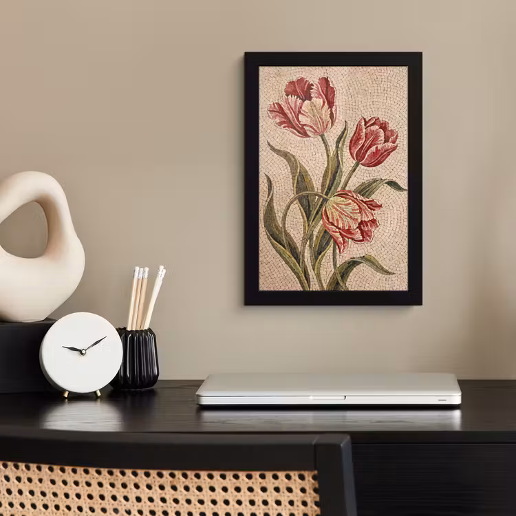 Bloemen - Mozaïek - Rood - Groen - Kunst fotolijst zwart zonder passe partout klein -sfeer1