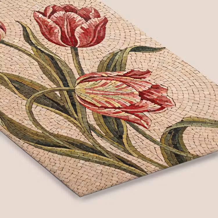 Bloemen - Mozaïek - Rood - Groen - Kunst fotolijst zwart zonder passe partout klein -zsfeer6