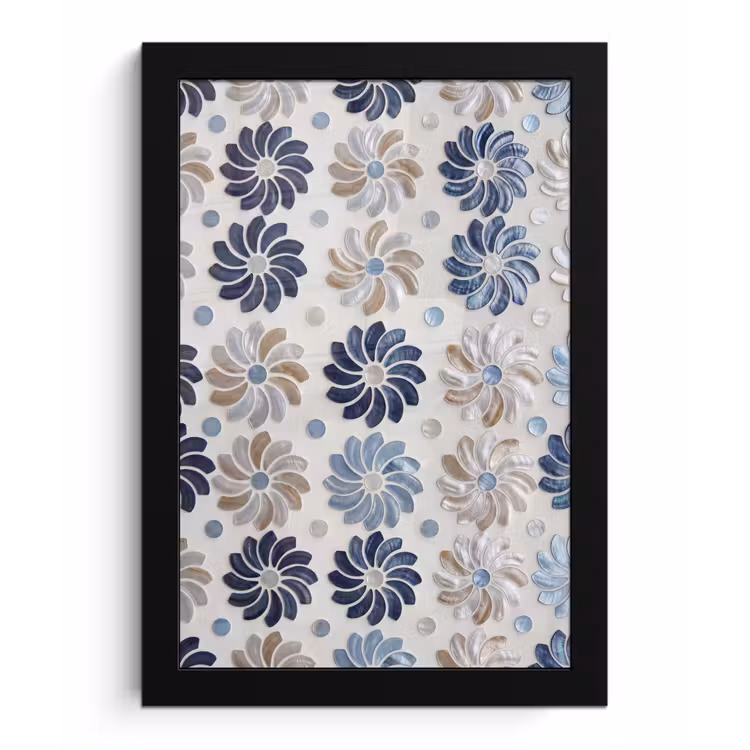 Bloemen - Parelmoer - Abstract - Patroon - Blauw fotolijst zwart zonder passe partout klein -3d