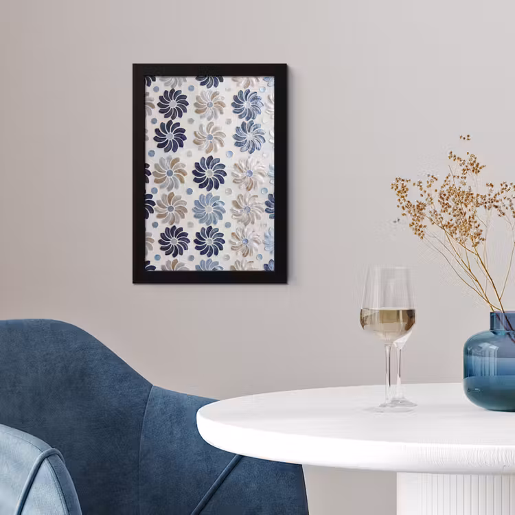 Bloemen - Parelmoer - Abstract - Patroon - Blauw fotolijst zwart zonder passe partout klein -sfeer4