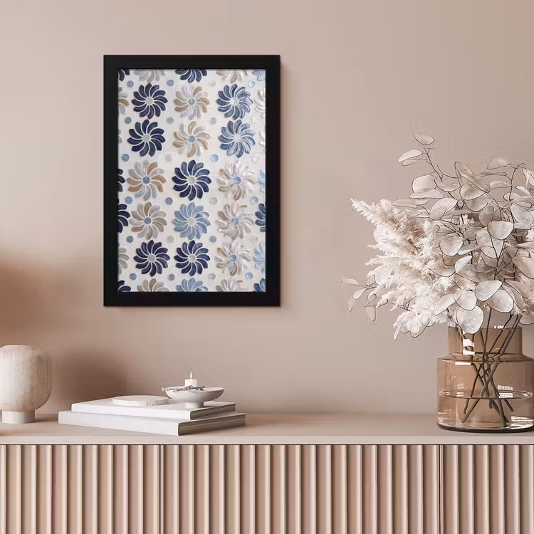 Bloemen - Parelmoer - Abstract - Patroon - Blauw fotolijst zwart zonder passe partout klein -sfeer5