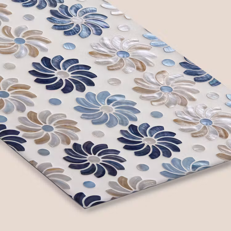 Bloemen - Parelmoer - Abstract - Patroon - Blauw fotolijst zwart zonder passe partout klein -zsfeer6