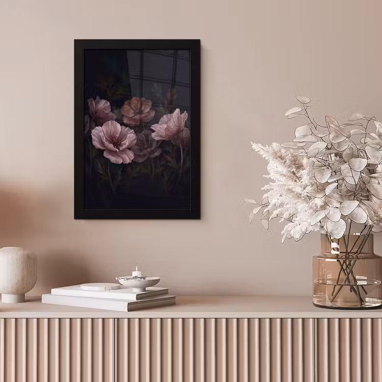 Bloemen - Natuur - Roze - Donker - Modern fotolijst zwart zonder passe partout klein -sfeer5