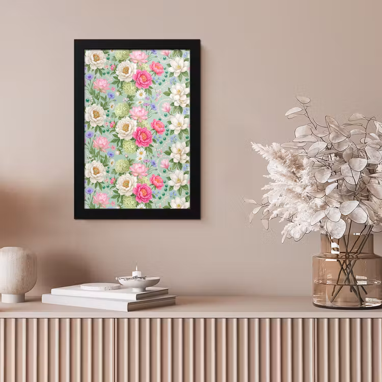 Bloemen - Patroon - Botanisch - Groen fotolijst zwart zonder passe partout klein -sfeer5