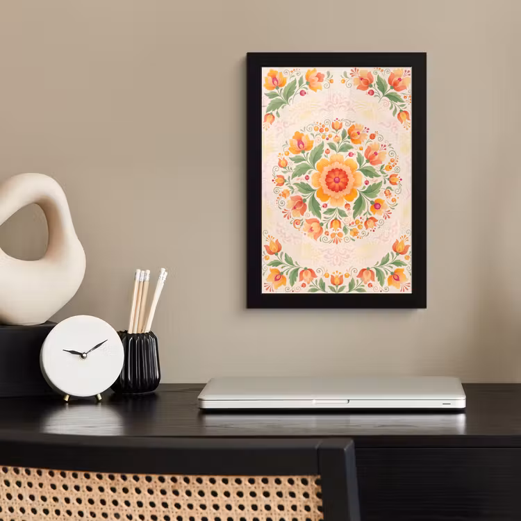 Bloemen - Patroon - Decoratief - Oranje fotolijst zwart zonder passe partout klein -sfeer1