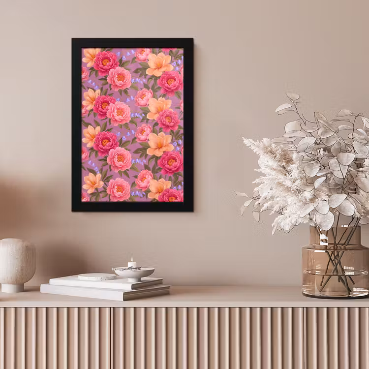 Bloemen - Patroon - Illustratie - Roze fotolijst zwart zonder passe partout klein -sfeer5