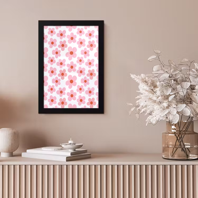 Bloemen - Patroon - Modern - Roze - Wit fotolijst zwart zonder passe partout klein -sfeer5