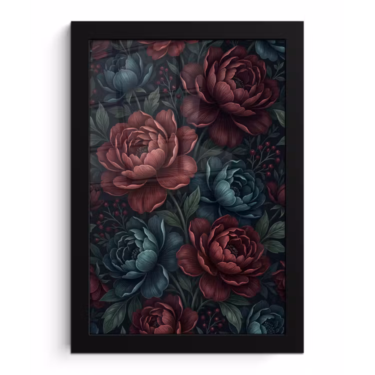 Bloemen - Patroon - Natuur - Klassiek - Donker fotolijst zwart zonder passe partout klein -3d