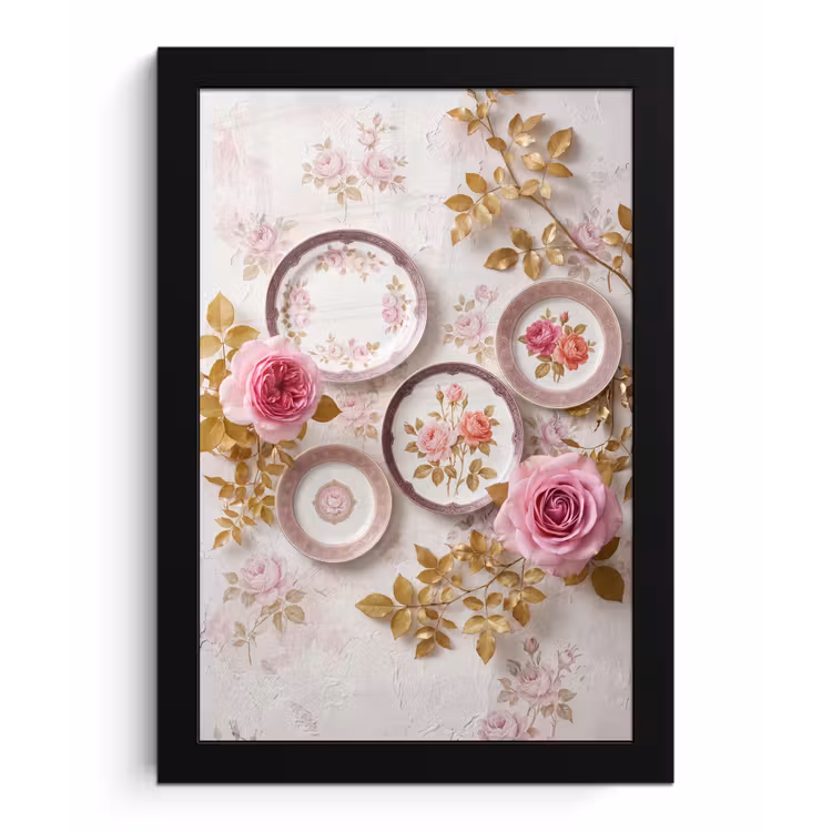 Bloemen - Patroon - Vintage - Roze - Decoratie fotolijst zwart zonder passe partout klein -3d