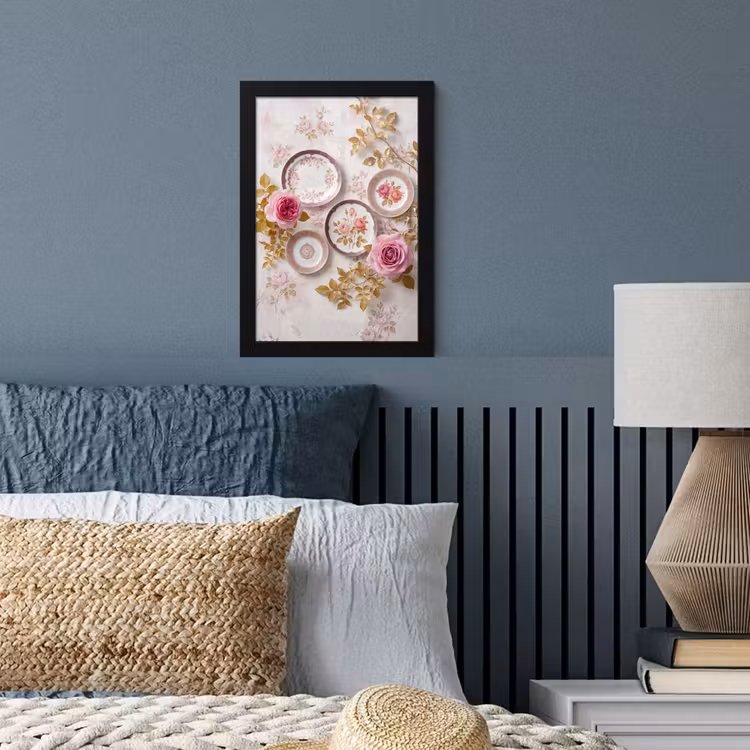 Bloemen - Patroon - Vintage - Roze - Decoratie fotolijst zwart zonder passe partout klein -sfeer3