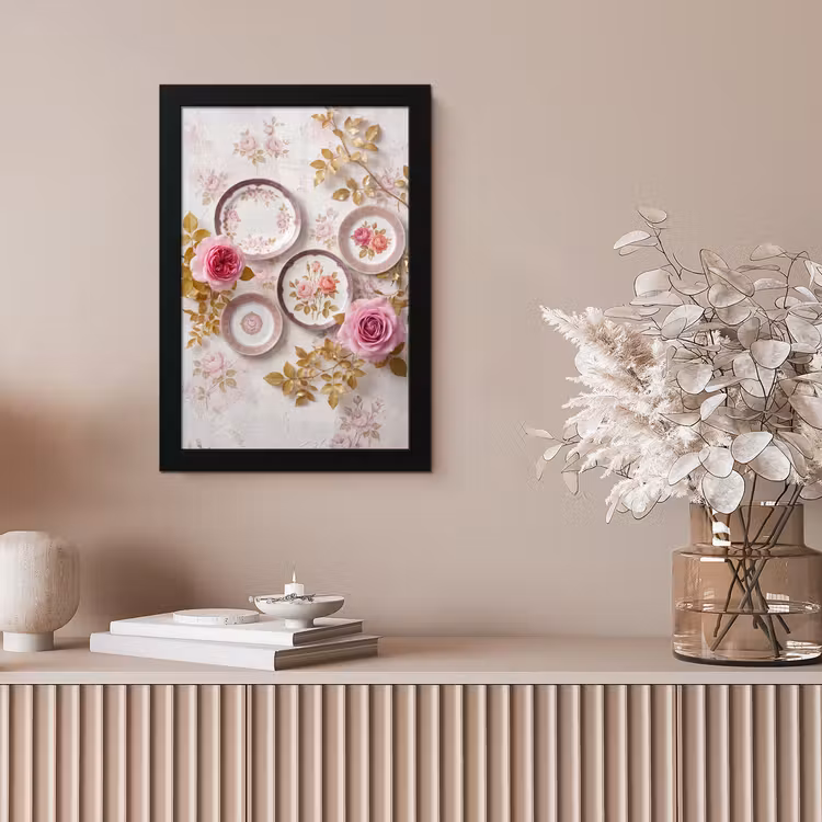 Bloemen - Patroon - Vintage - Roze - Decoratie fotolijst zwart zonder passe partout klein -sfeer5